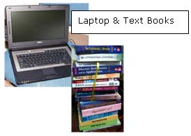 Laptop and textbooks